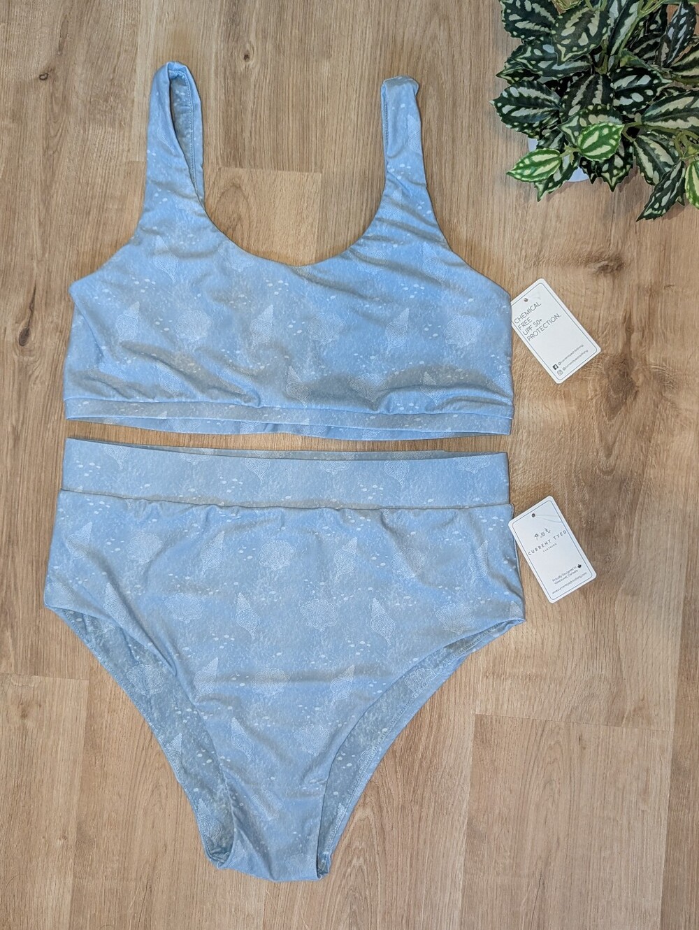 Current Tyed Blue Seashell High Waisted Bikini Set XL NWT